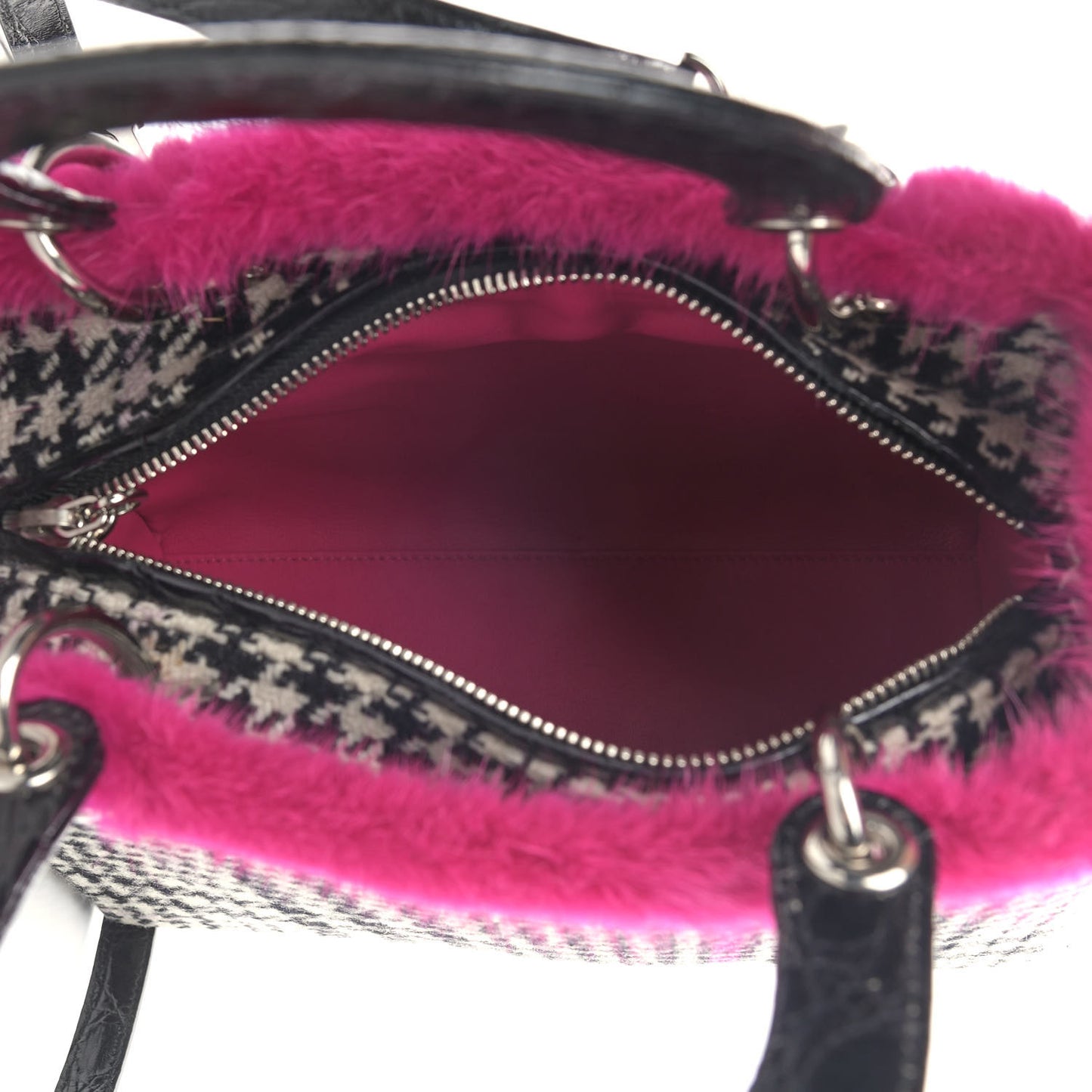 Tweed Crocodile Mink Plaid Medium Lady Dior Black Pink White