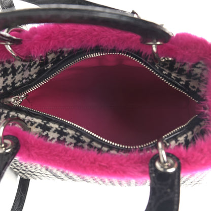 Christian Dior Tweed Crocodile Mink Plaid Medium Lady Dior Black Pink White 5 of 9