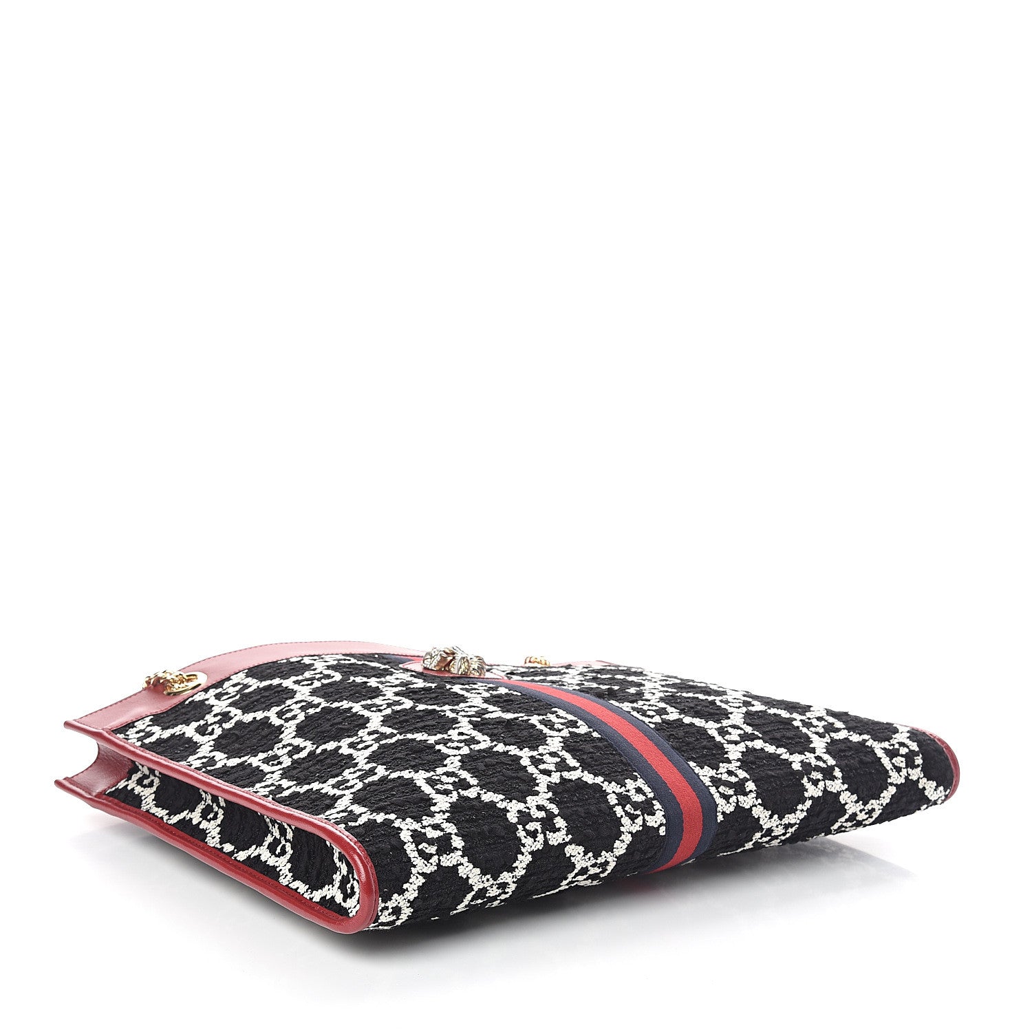 Gucci Tweed GG Monogram Large Rajah Chain Tote Romantic Cherry Black White 4 of 9