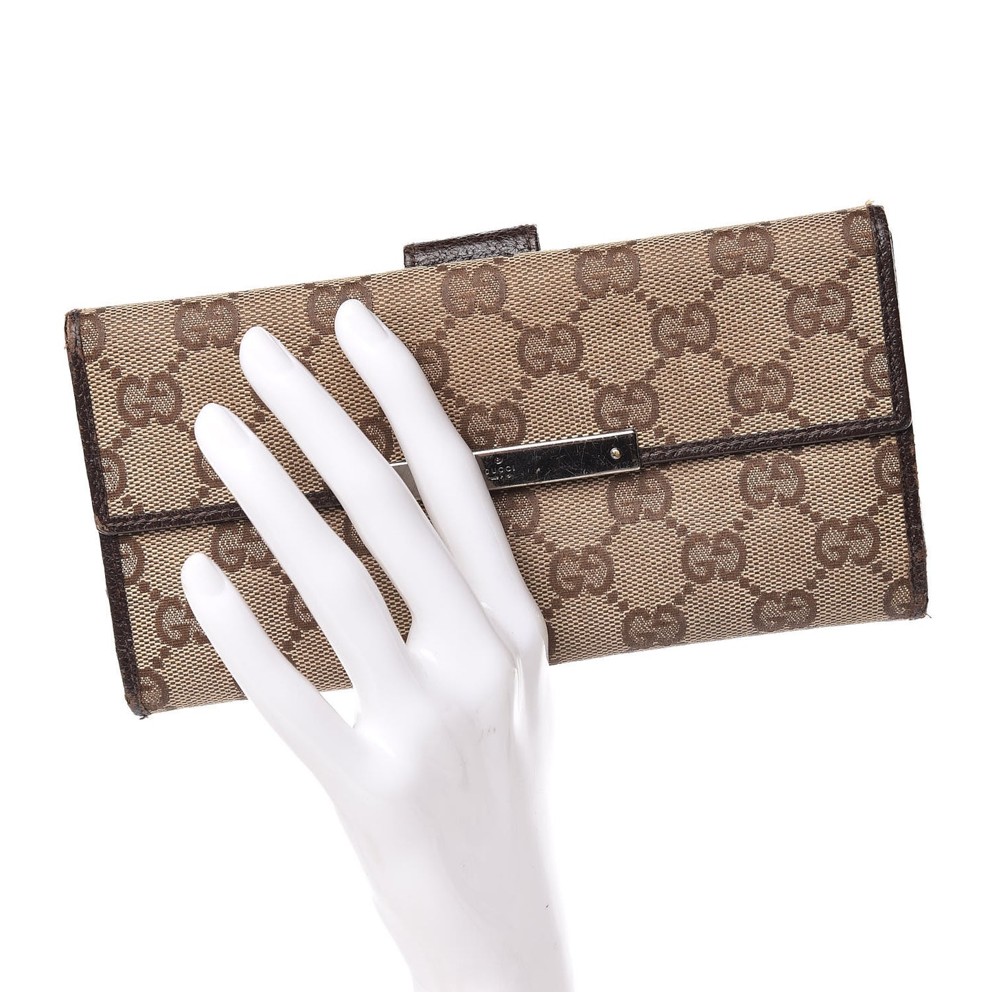 Monogram Metal Bar Continental Flap Wallet Beige Ebony Dark Brown
