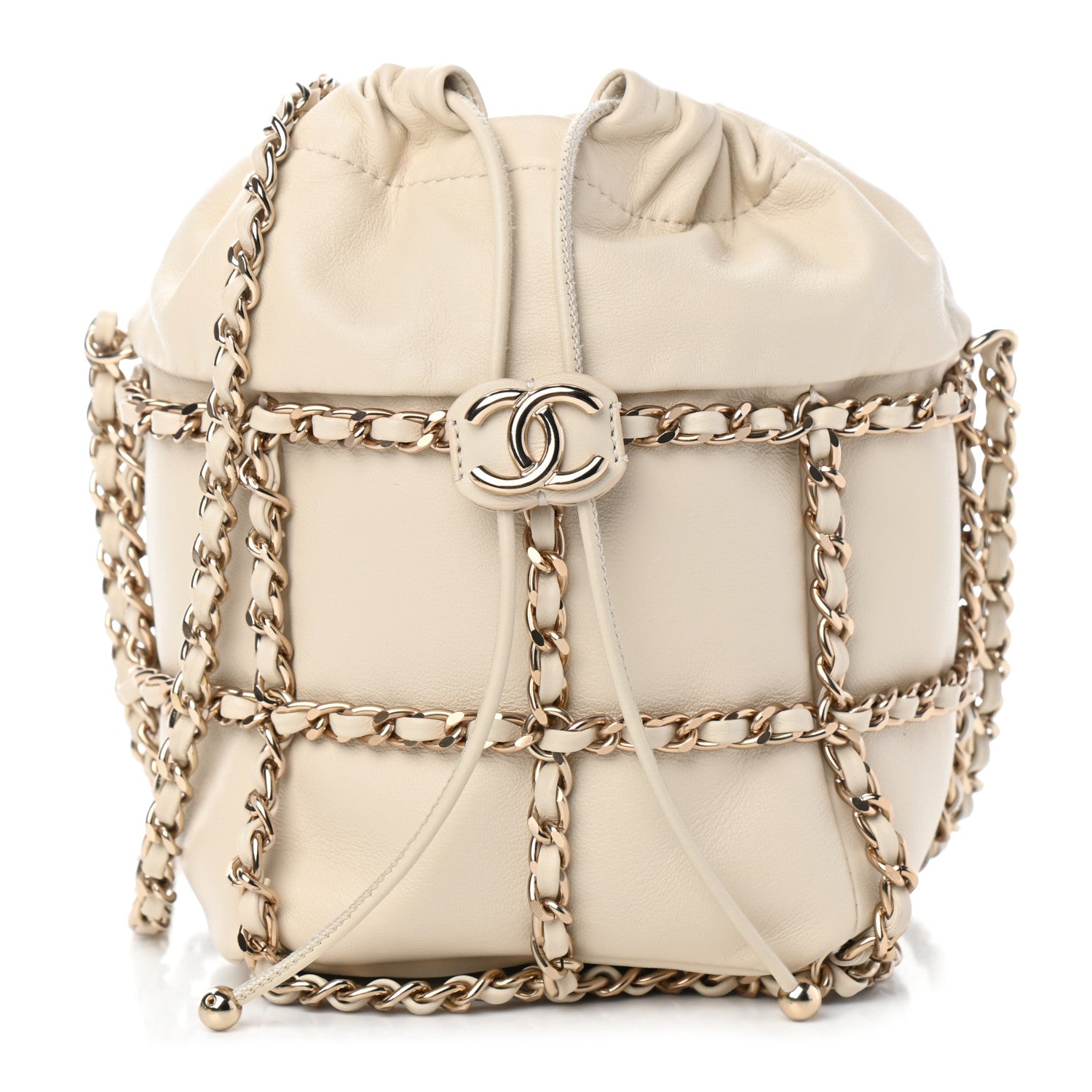 Chanel Lambskin Bucket Chain Drawstring Bag Beige 1 of 9