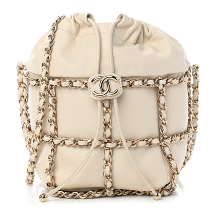 Chanel Lambskin Bucket Chain Drawstring Bag Beige 1 of 9