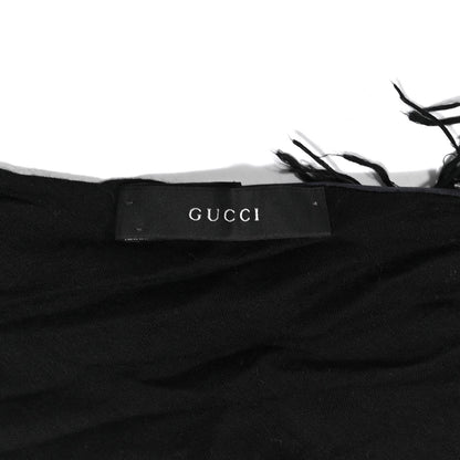 Gucci Modal Cashmere Silk Tassel Print Fringe Shawl Black Navy 3 of 3