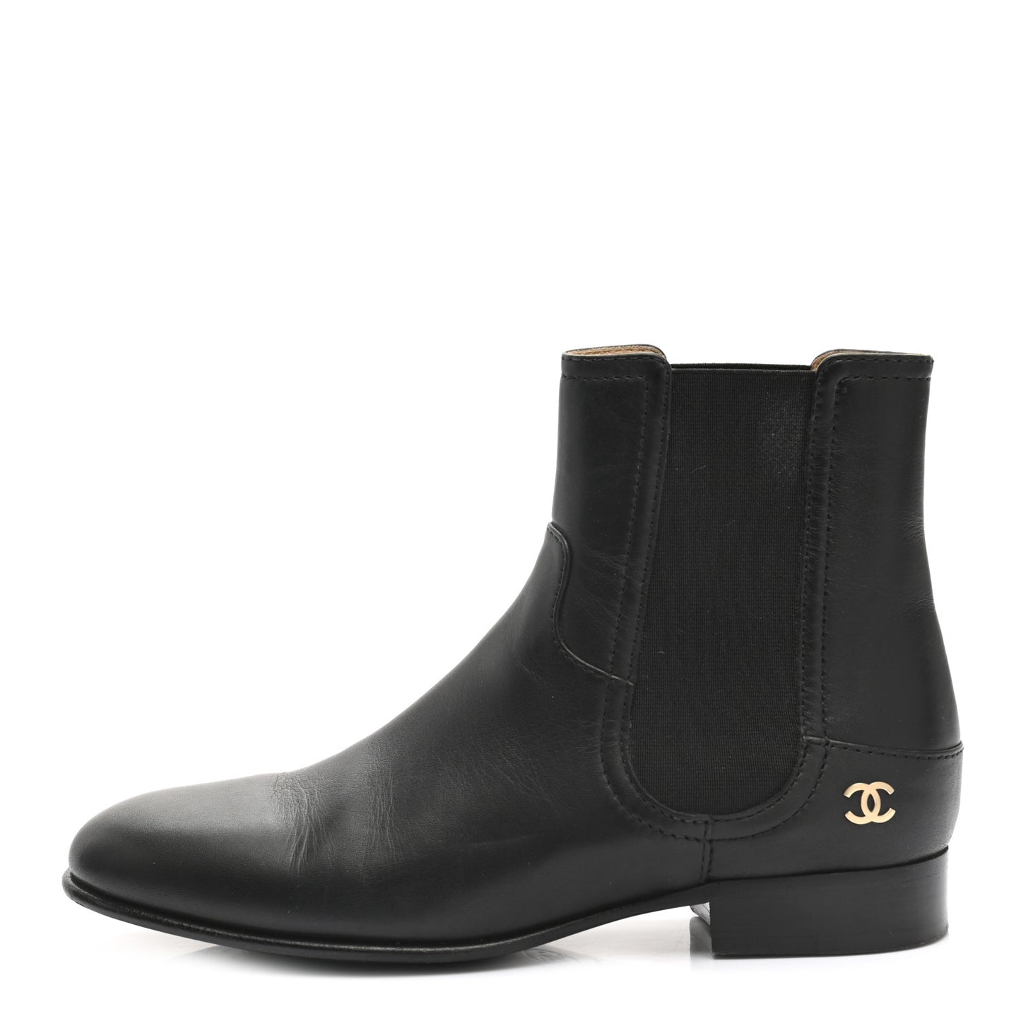 Calfskin Elastic Short Boots 36.5 Black