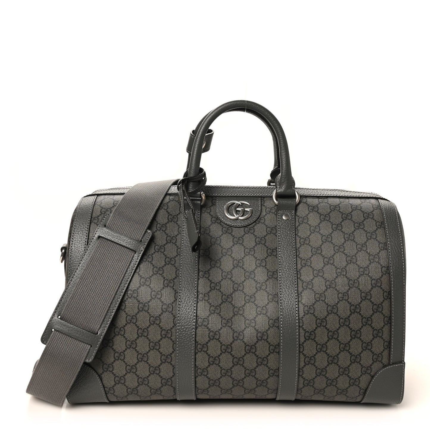 GG Supreme Monogram Textured Dollar Calfskin Medium Savoy Duffle Bag Grey Black Graphite Grey