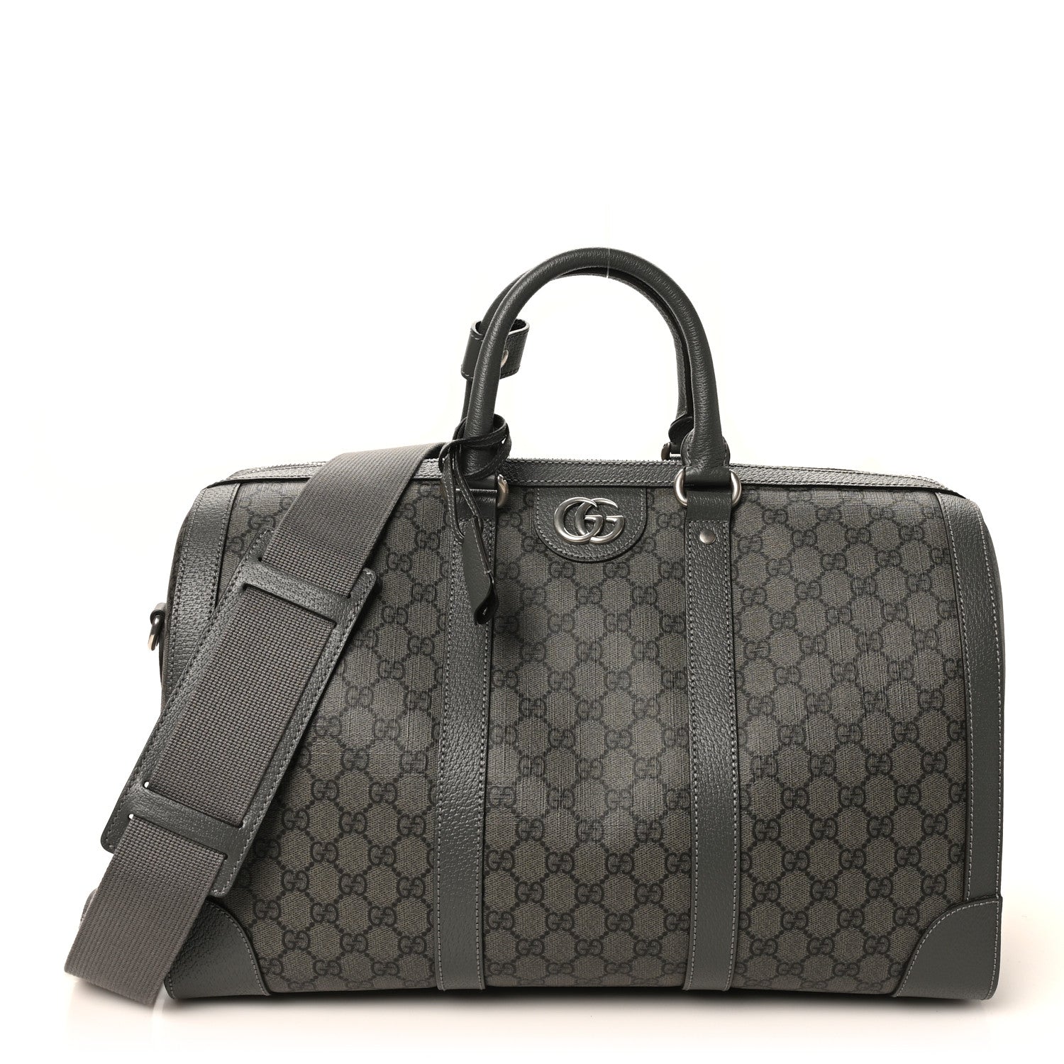 Gucci GG Supreme Monogram Textured Dollar Calfskin Medium Savoy Duffle Bag Grey Black Graphite Grey 1 of 11