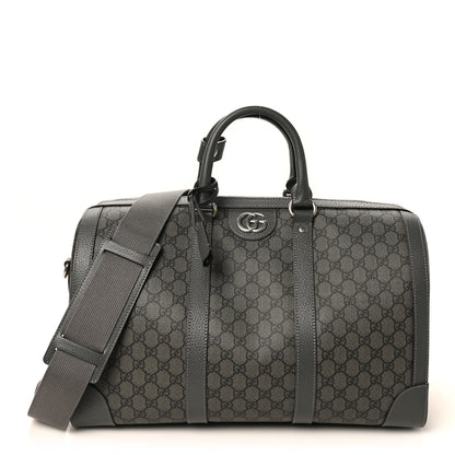 Gucci GG Supreme Monogram Textured Dollar Calfskin Medium Savoy Duffle Bag Grey Black Graphite Grey 1 of 11