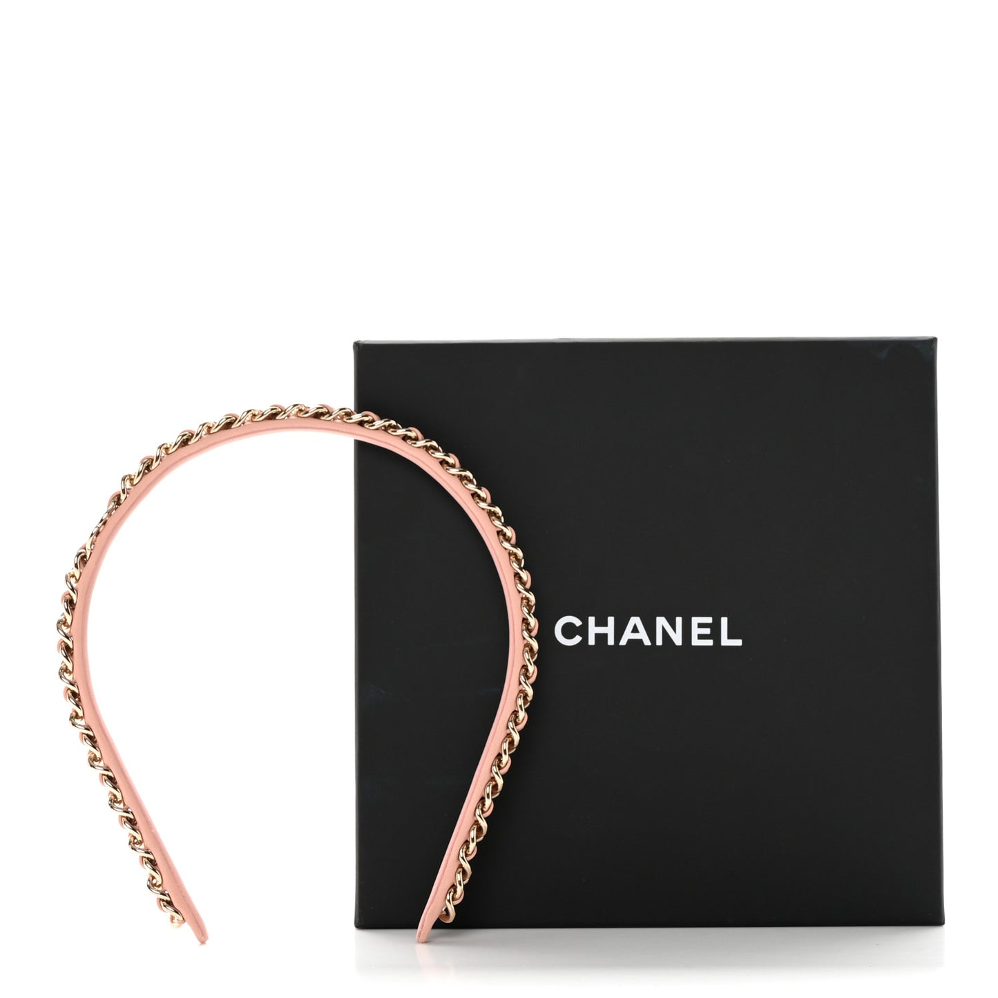 Metal Lambskin CC Turnlock Chain Headband Gold Pink