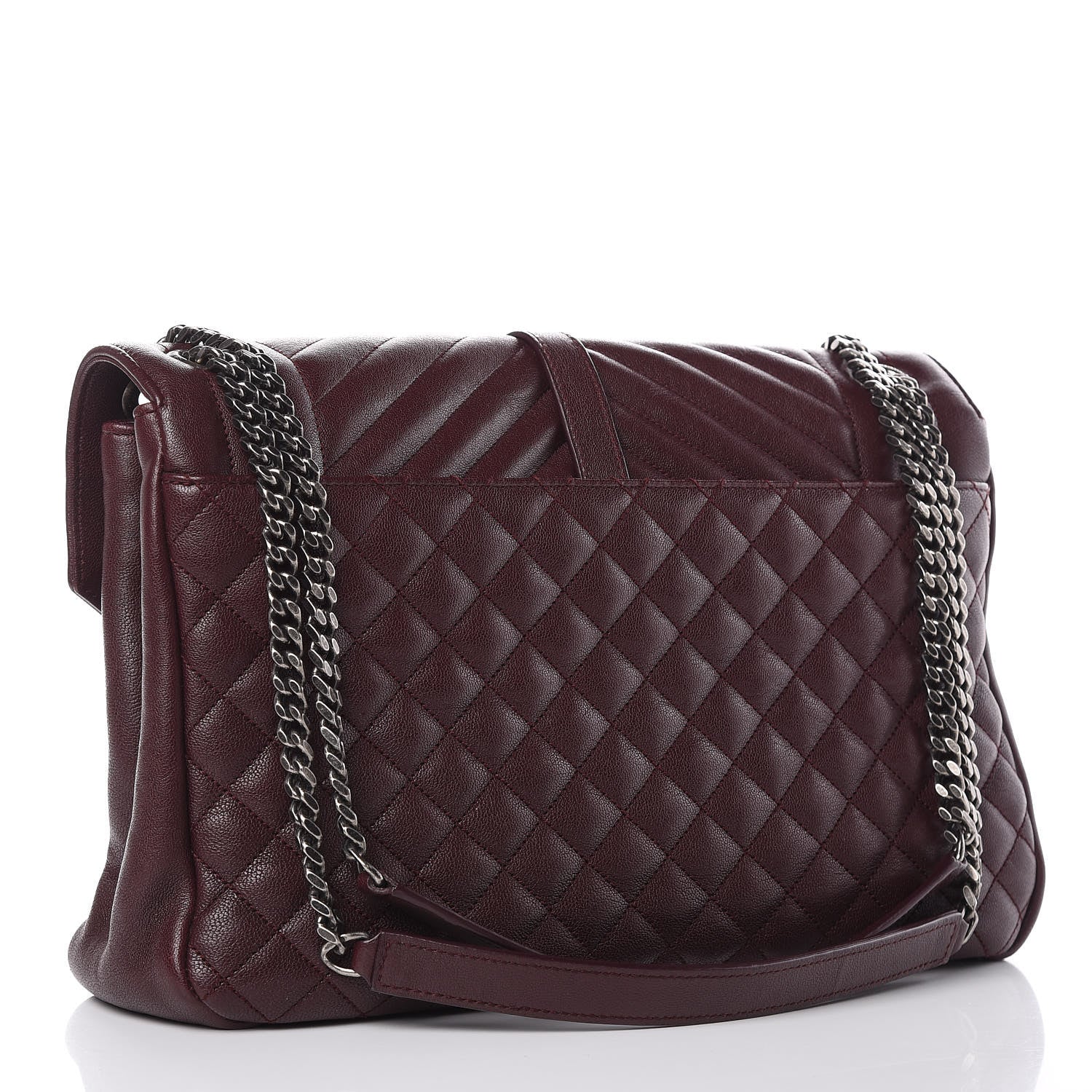 Saint Laurent Calfskin Mixed Matelasse Triquilt Large Monogram Envelope Satchel Bordeaux 3 of 13
