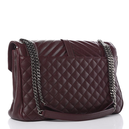 Saint Laurent Calfskin Mixed Matelasse Triquilt Large Monogram Envelope Satchel Bordeaux 3 of 13