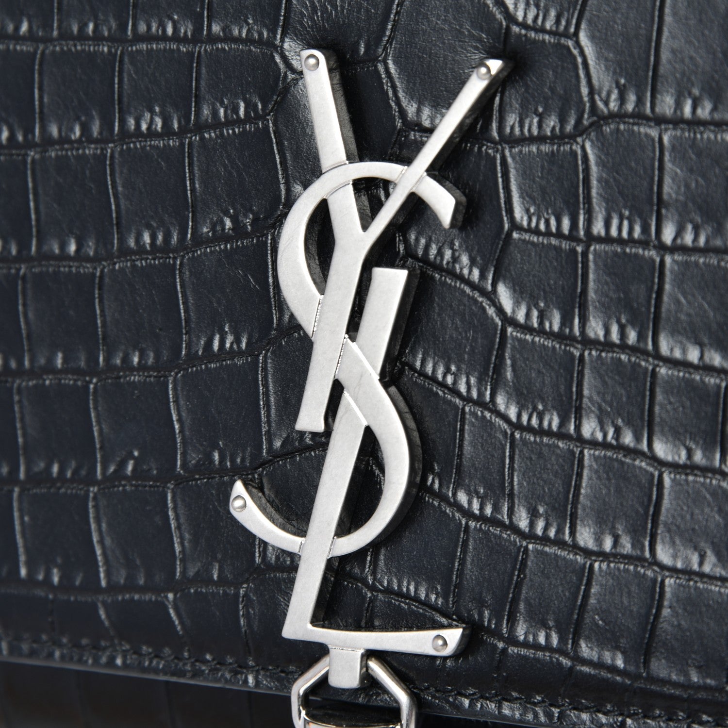 Saint Laurent Calfskin Crocodile Embossed Monogram Small Kate Tassel Satchel Black 7 of 7