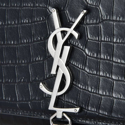 Saint Laurent Calfskin Crocodile Embossed Monogram Small Kate Tassel Satchel Black 7 of 7