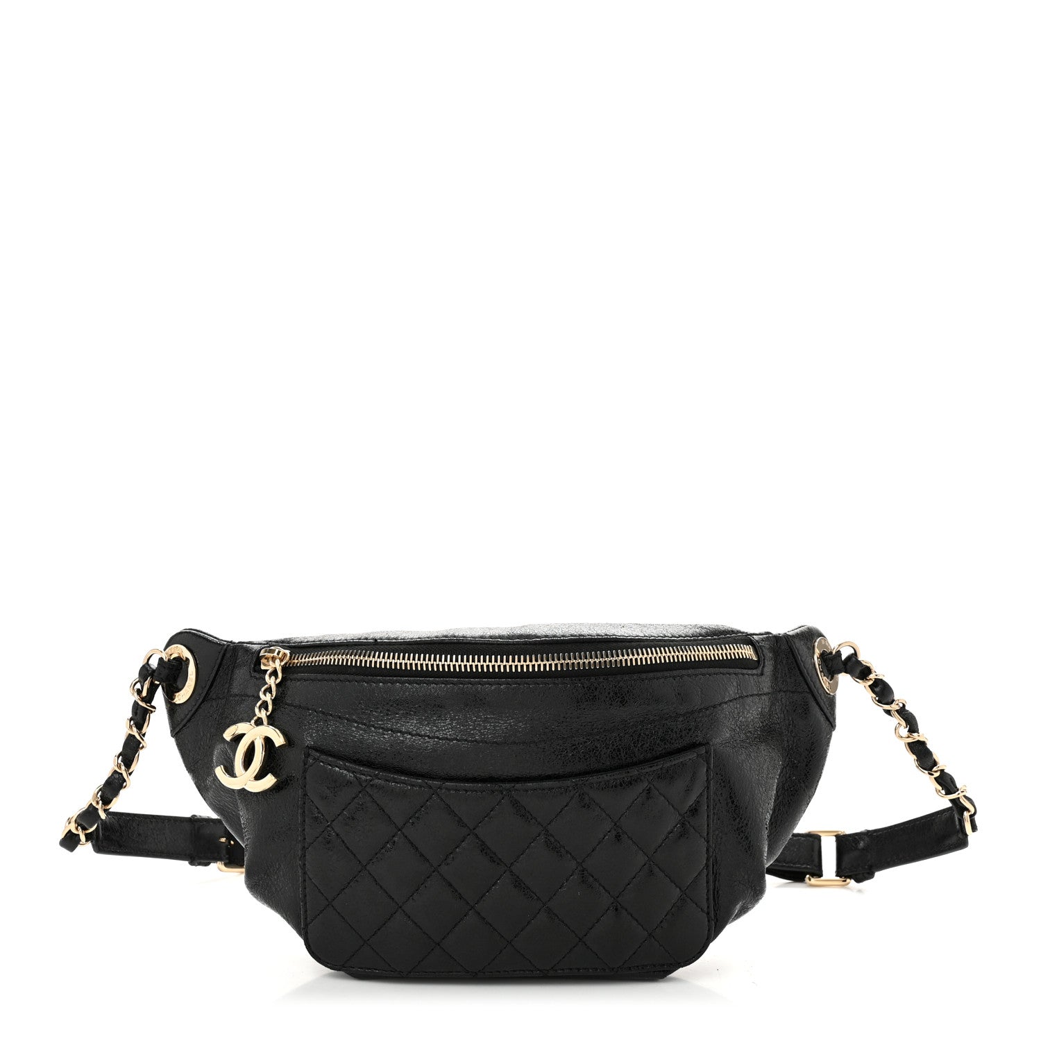 Chanel Crumpled Glazed Lambskin Quilted Waist Bag Fanny Pack Black 1 of 11