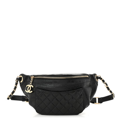 Chanel Crumpled Glazed Lambskin Quilted Waist Bag Fanny Pack Black 1 of 11