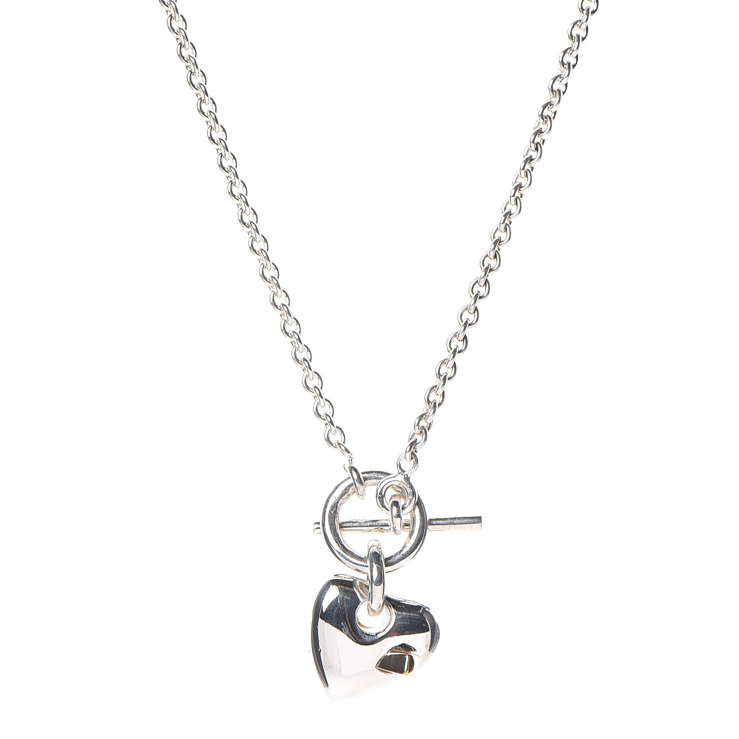 Hermes Sterling Silver 18K Yellow Gold Stabbed Heart Pendant Necklace 4 of 6