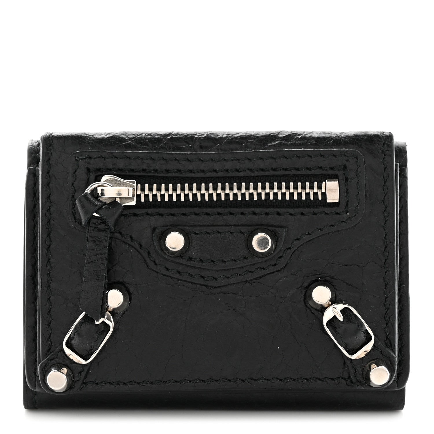 Balenciaga Agneau Arena Classic Silver Hardware Mini Wallet Black 1 of 10