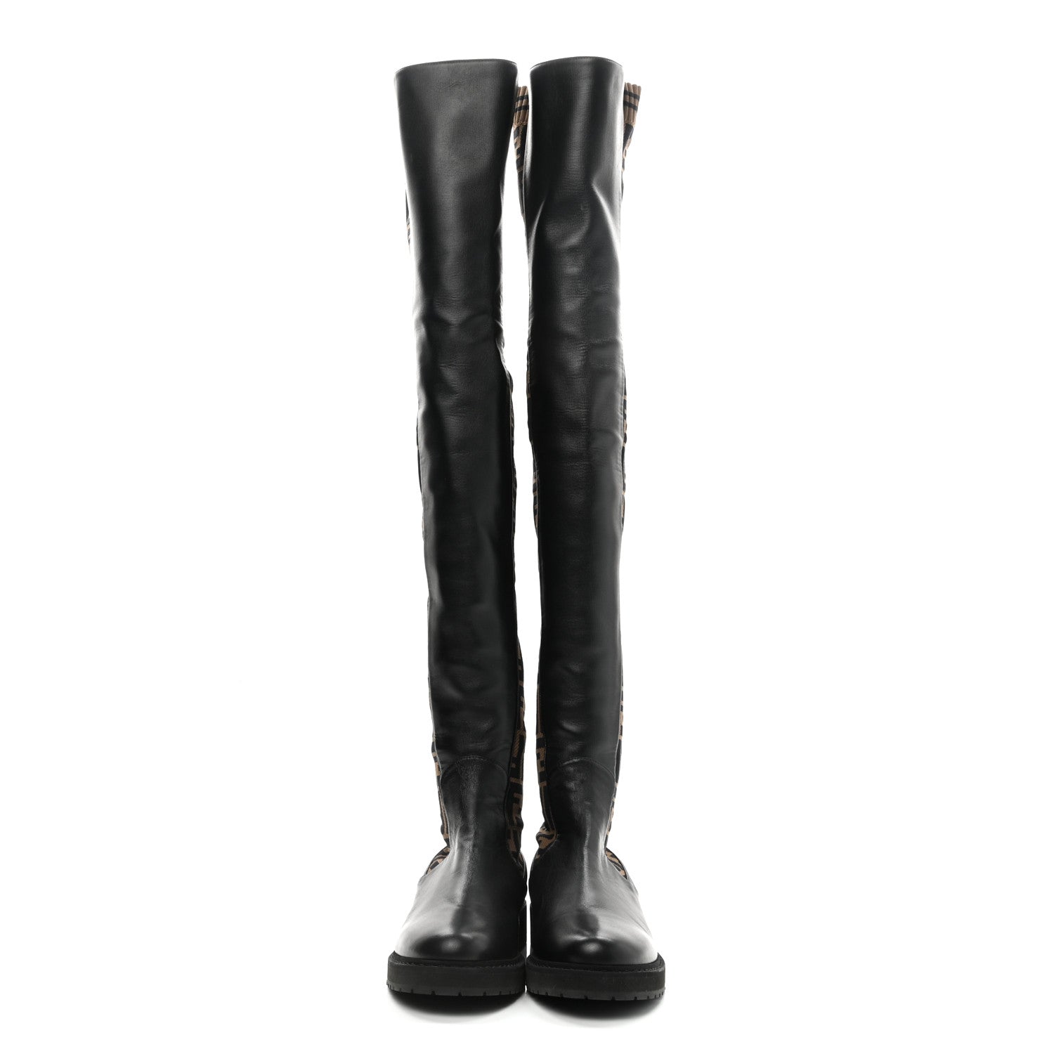 Fendi Nappa Microfiber Fabric FF Rockoko Thigh High Boots 40 Black Tobacco 2 of 7