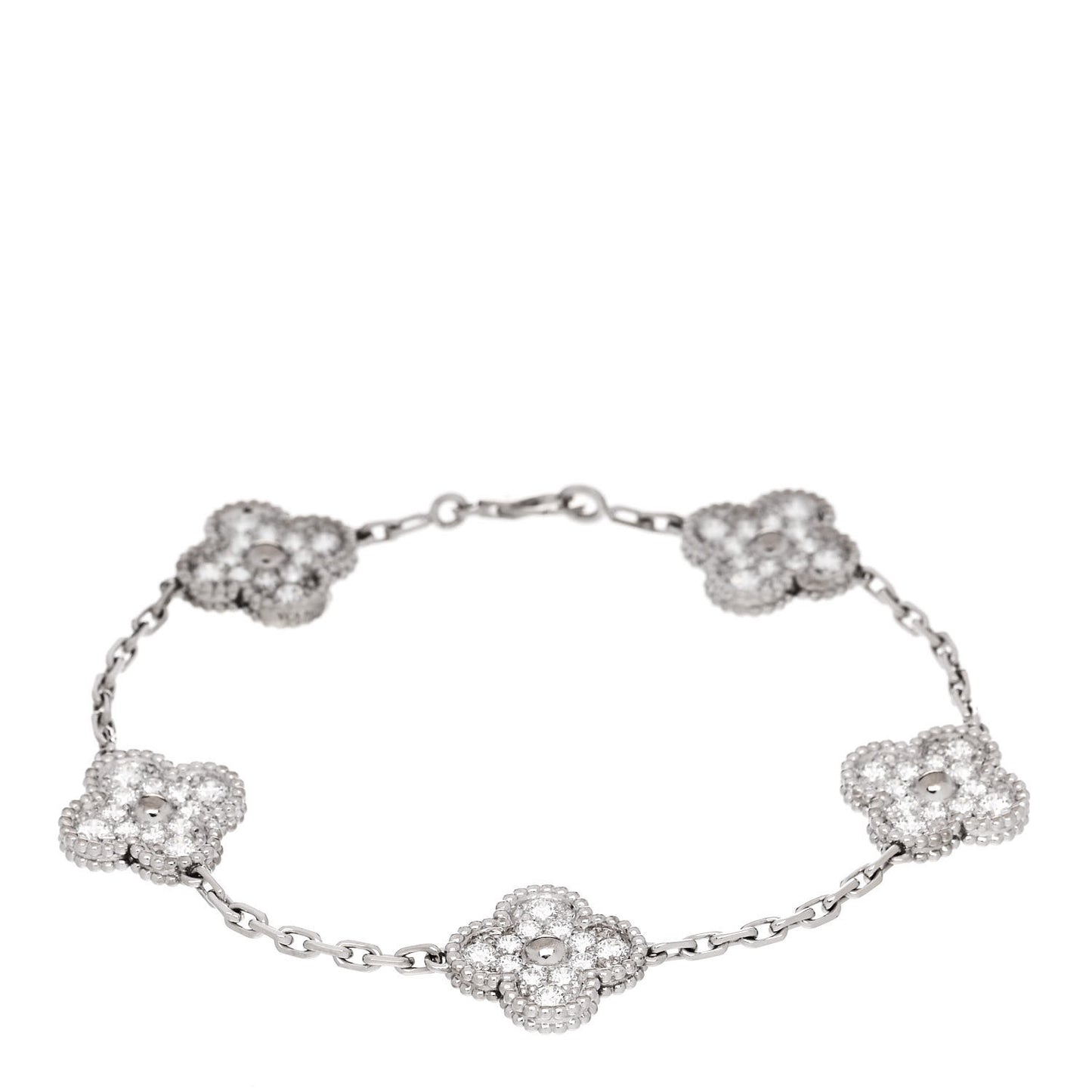 18K White Gold Diamond 5 Motifs Vintage Alhambra Bracelet