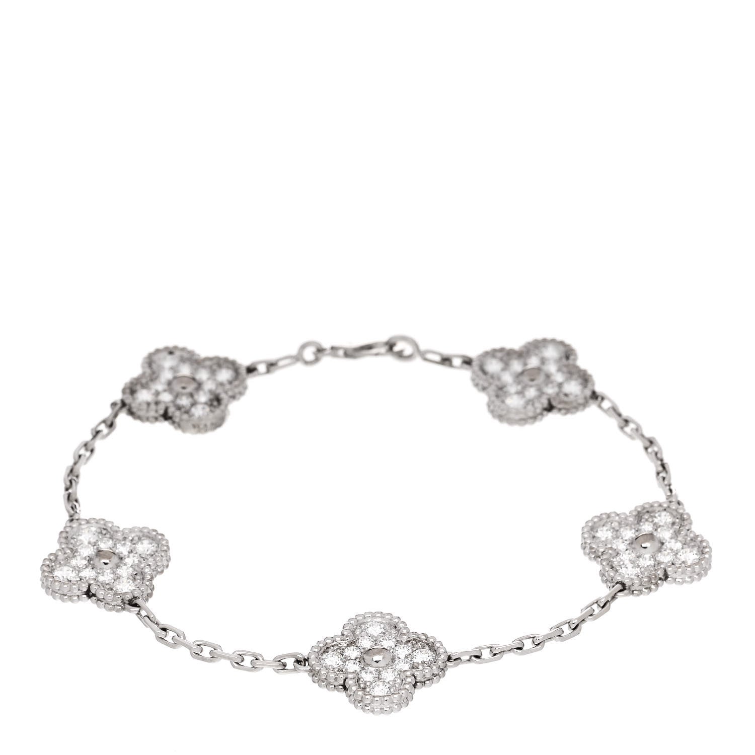 Van Cleef & Arpels 18K White Gold Diamond 5 Motifs Vintage Alhambra Bracelet 1 of 4