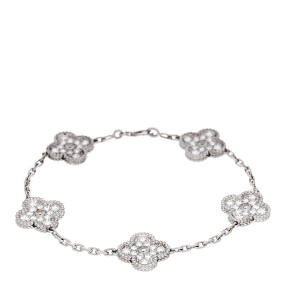Van Cleef & Arpels 18K White Gold Diamond 5 Motifs Vintage Alhambra Bracelet 1 of 4