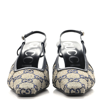 Gucci GG Monogram Malaga Kid Crystal Square G 75mm Slingback Pumps 36.5 Beige Blue 3 of 9
