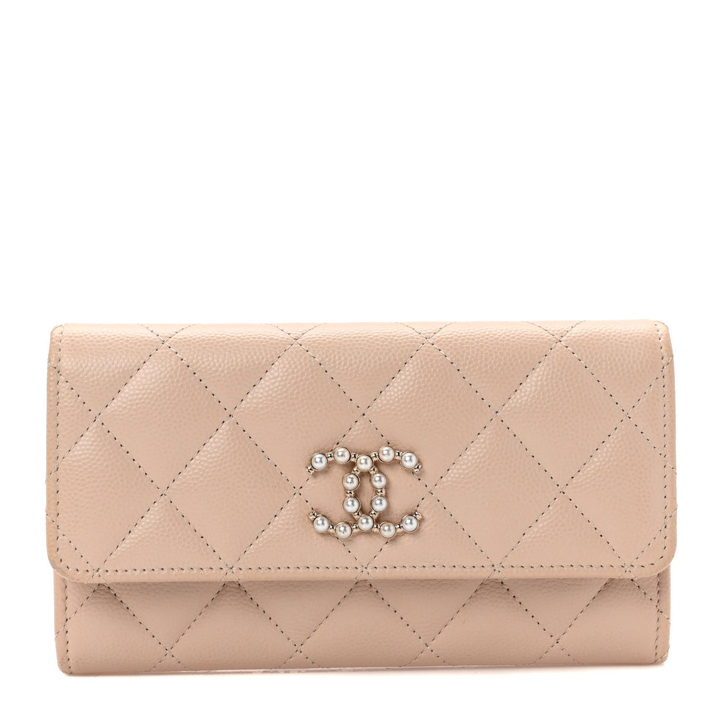 Caviar Pearl Quilted Coco Candy Wallet Beige