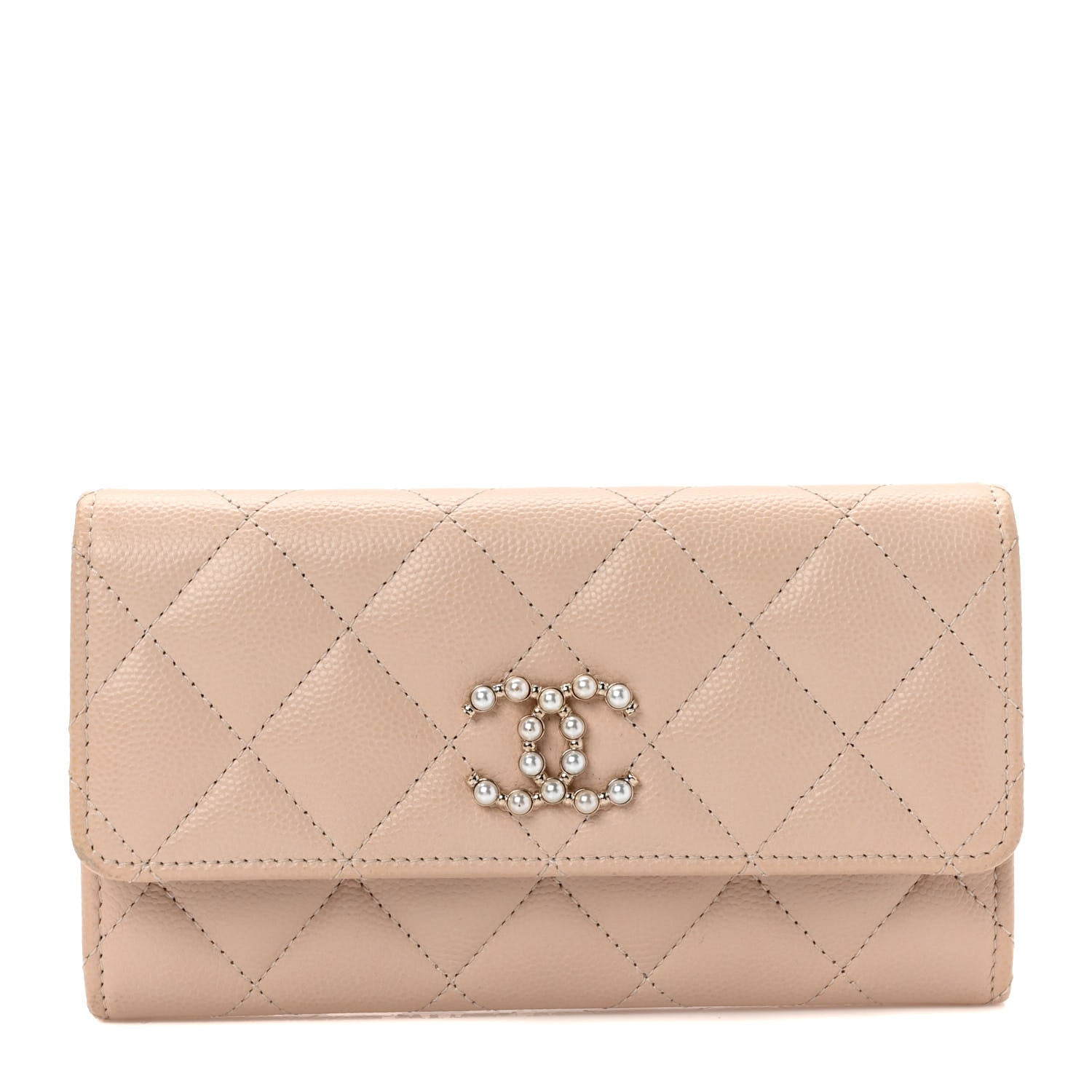 Chanel Caviar Pearl Quilted Coco Candy Wallet Beige 1 of 8