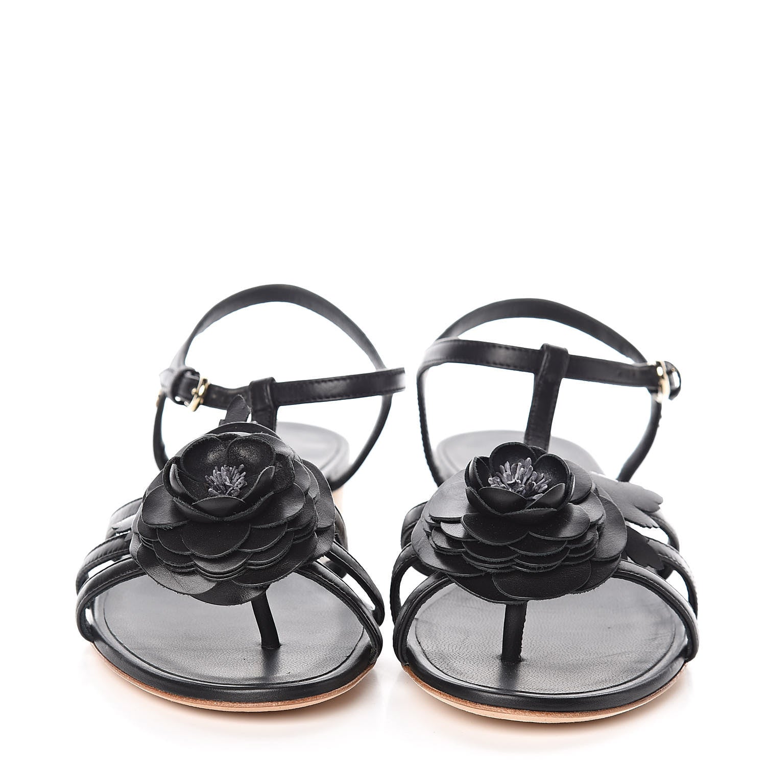 Chanel Calfskin Camellia Sandals 35.5 Black 2 of 8