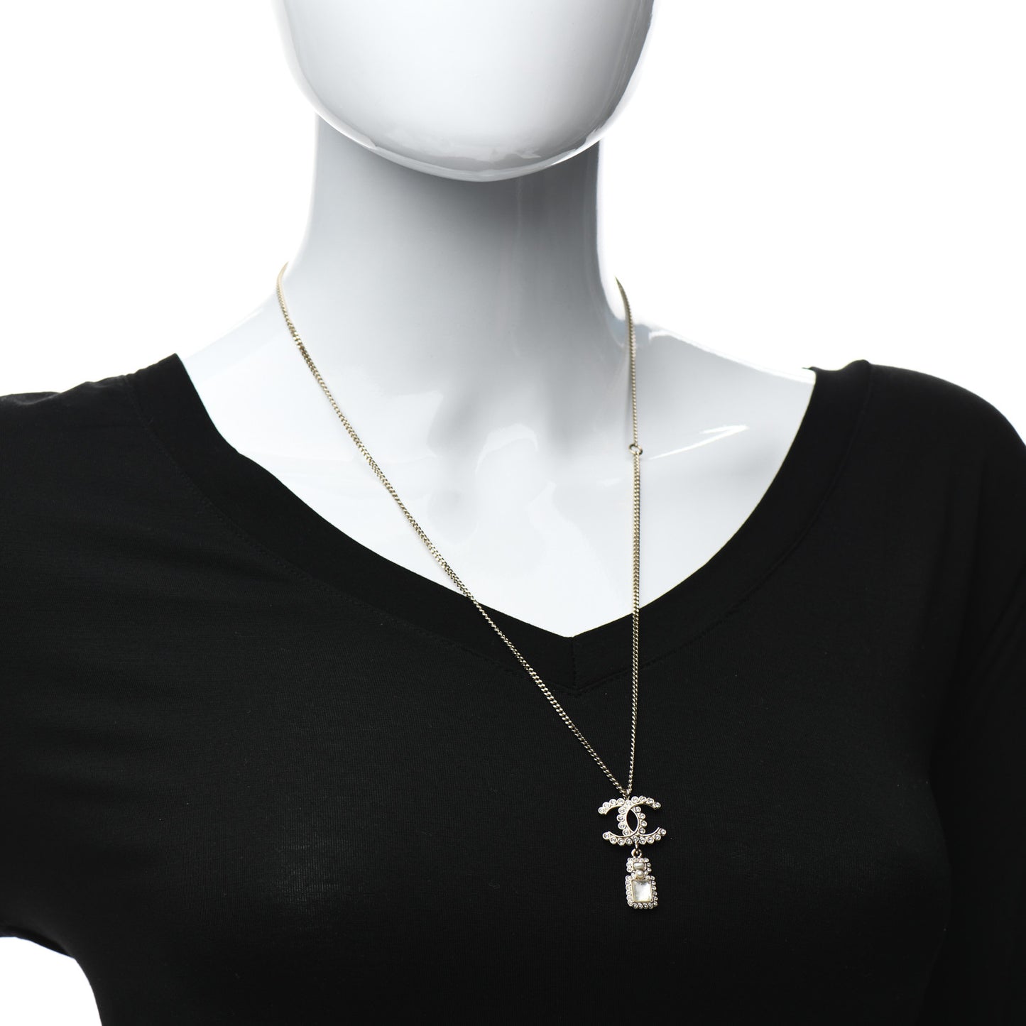 Crystal Pearl CC Perfume Bottle Necklace Pearly White Gold