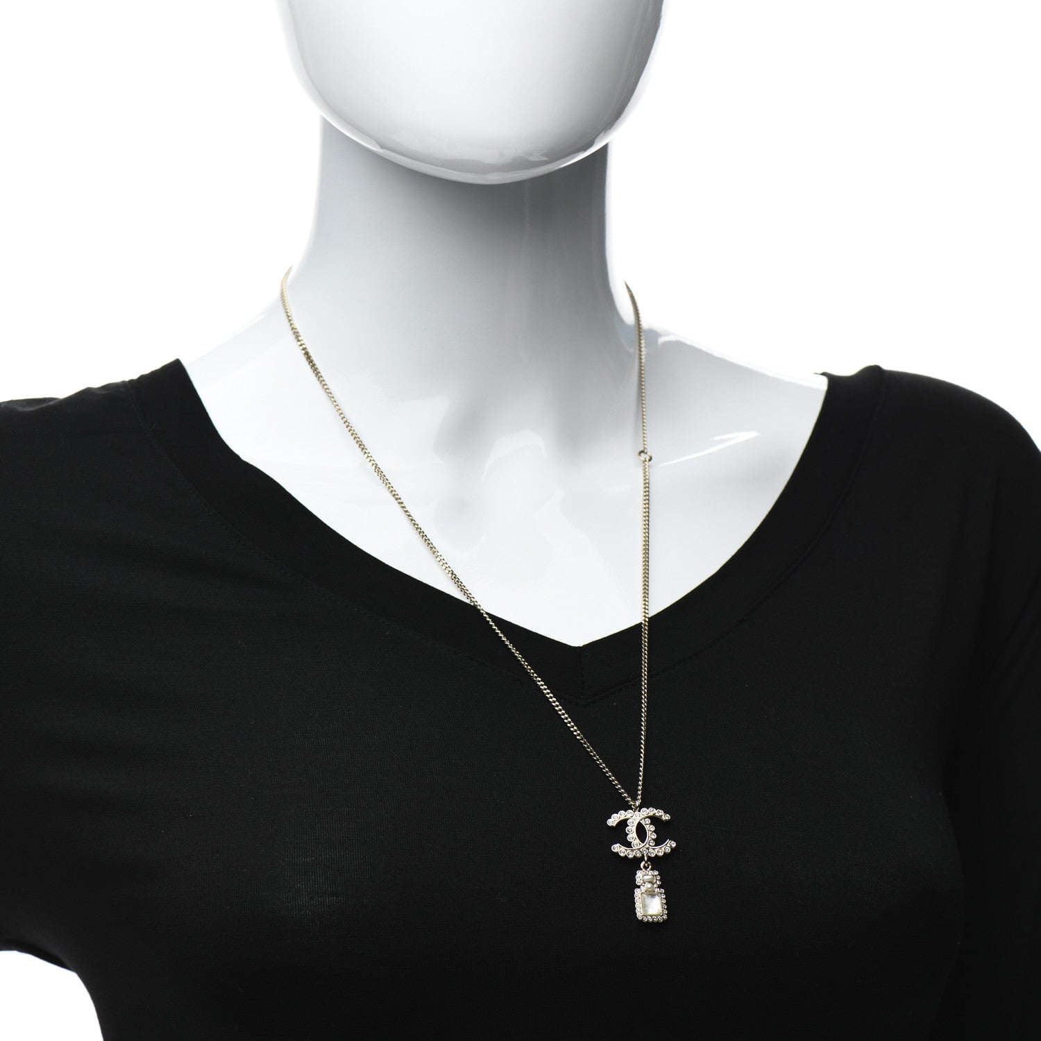 Chanel Crystal Pearl CC Perfume Bottle Necklace Pearly White Gold 2 of 4