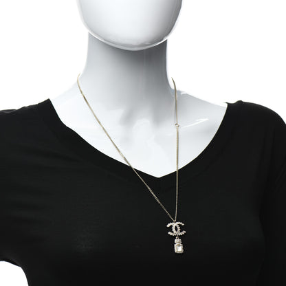 Chanel Crystal Pearl CC Perfume Bottle Necklace Pearly White Gold 2 of 4