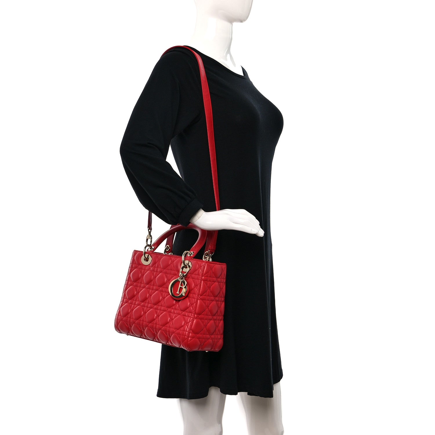 Christian Dior Lambskin Cannage Medium Lady Dior Red 2 of 14