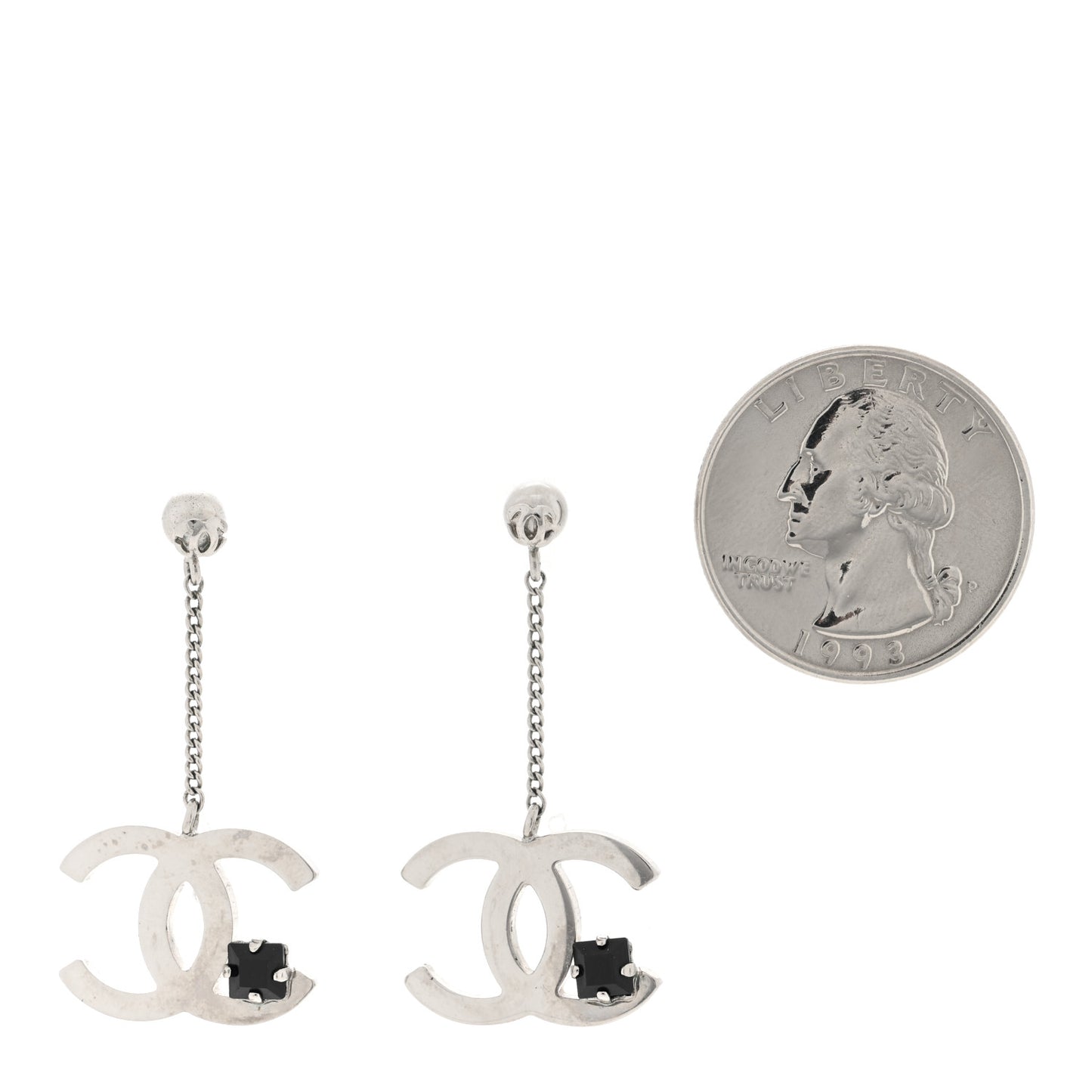 Crystal CC Dangle Earrings Silver Black