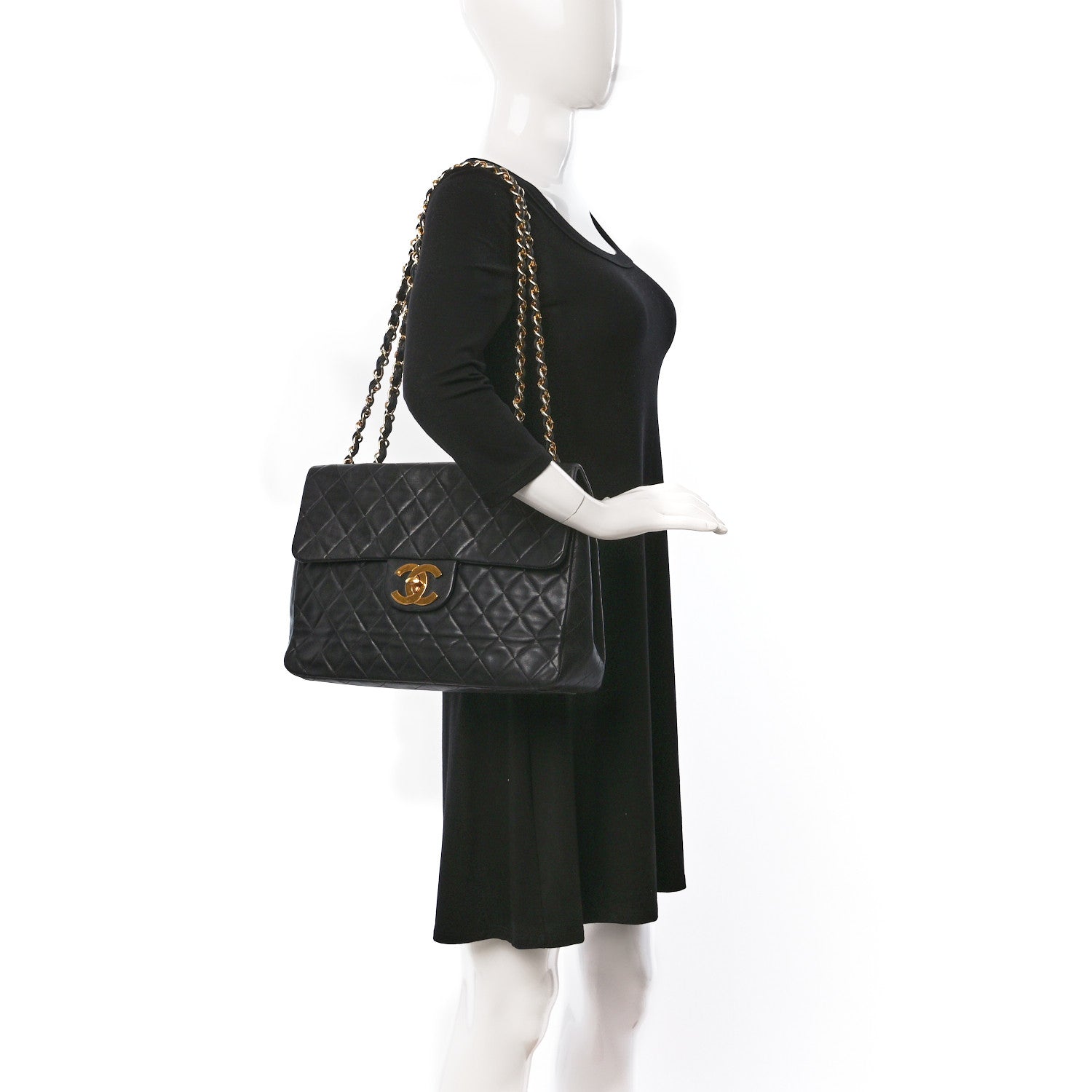 Chanel Lambskin Quilted XL Jumbo Single Flap Black 2 of 10