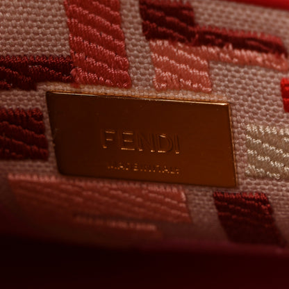 Fendi Vitello Seta Canvas FF Embroidered Peekaboo Iconic Satchel Rosso Cardinale Multicolor 7 of 11