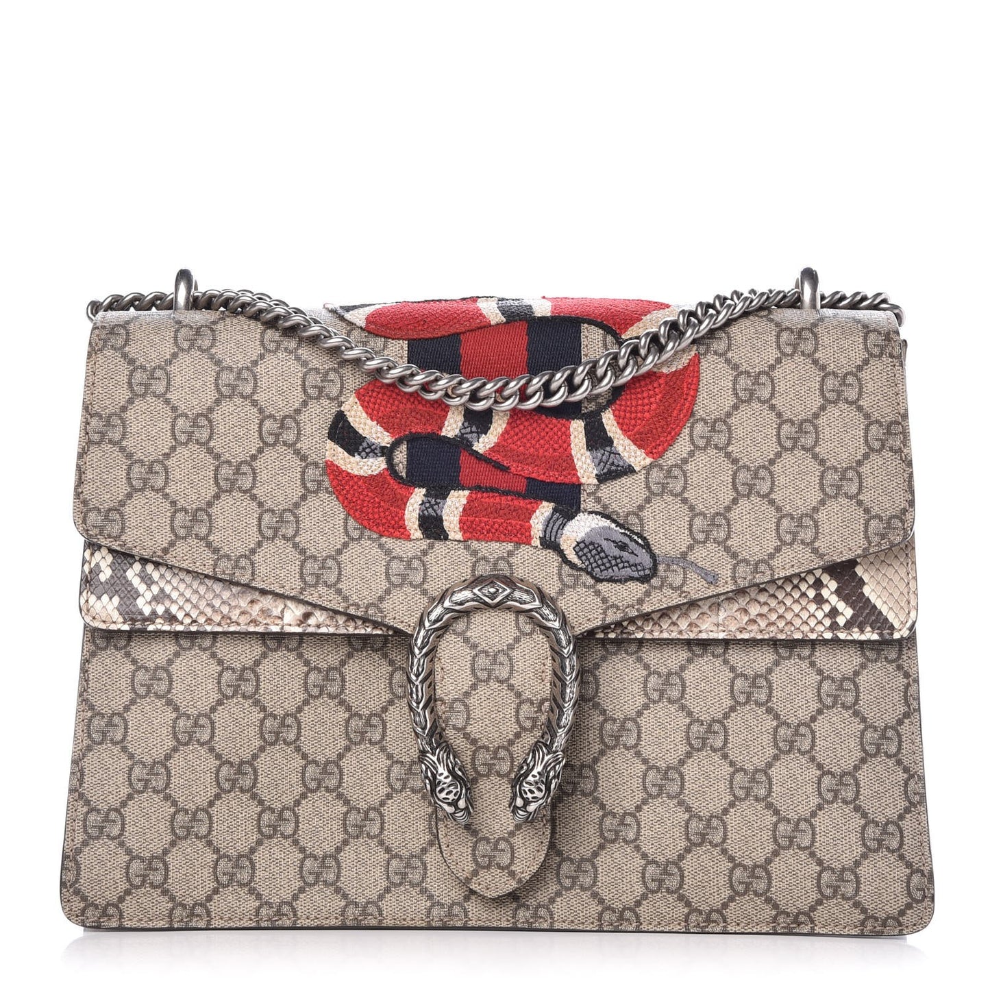 GG Supreme Monogram Kingsnake Embroidered Medium Dionysus Shoulder Bag Beige