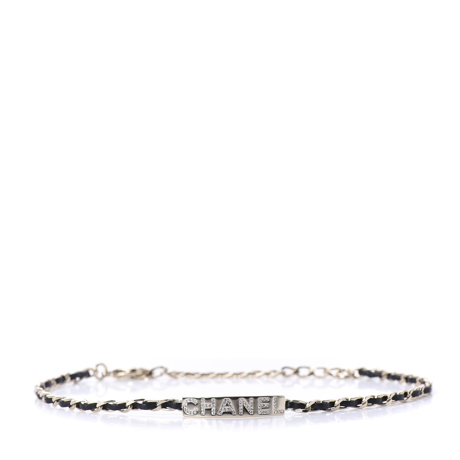 Chanel Metal Lambskin Crystal Sergeant Choker Necklace Black Gold 1 of 6