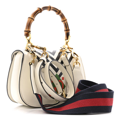 Gucci Calfskin Web Geometric Print Small Bamboo 1947 Top Handle Bag White Multicolor 3 of 13
