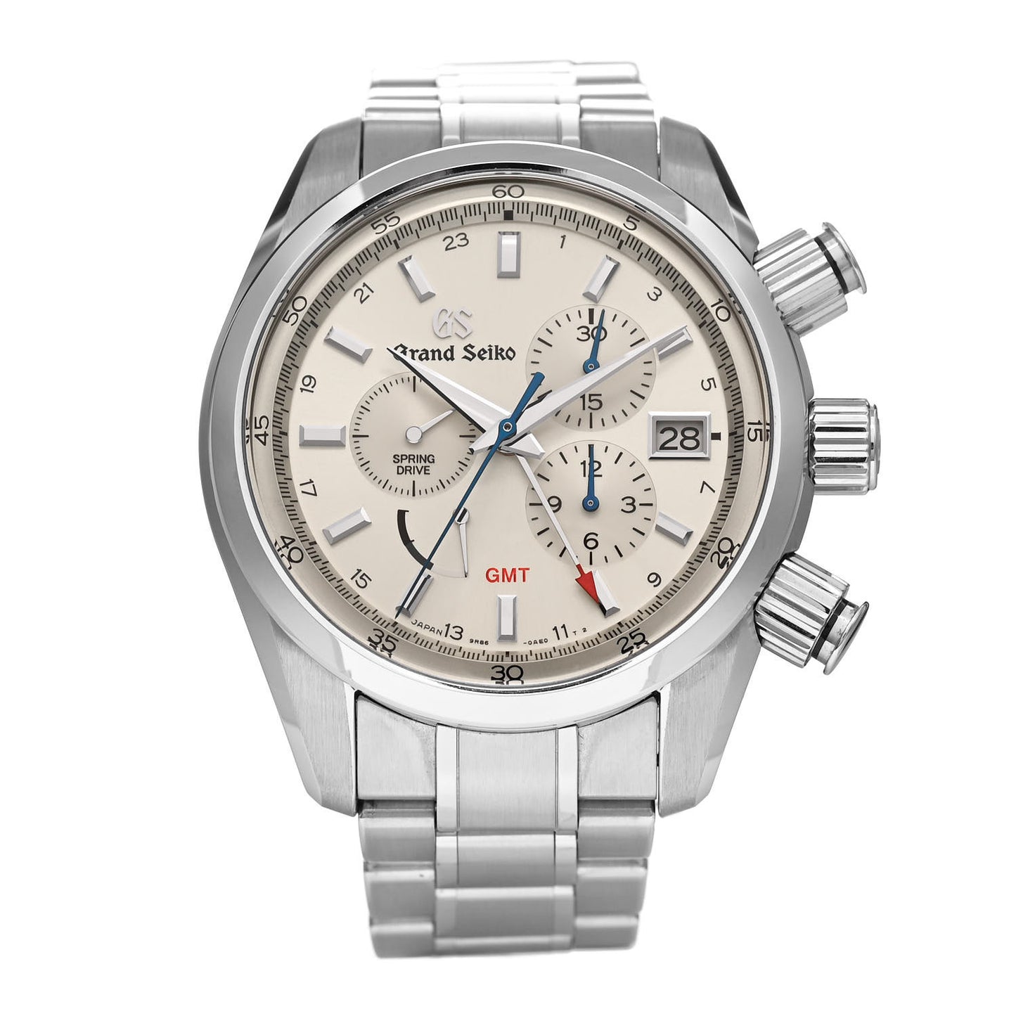 Stainless Steel 43.5mm Spring Drive Chronograph GMT Automatic Watch SBGC201