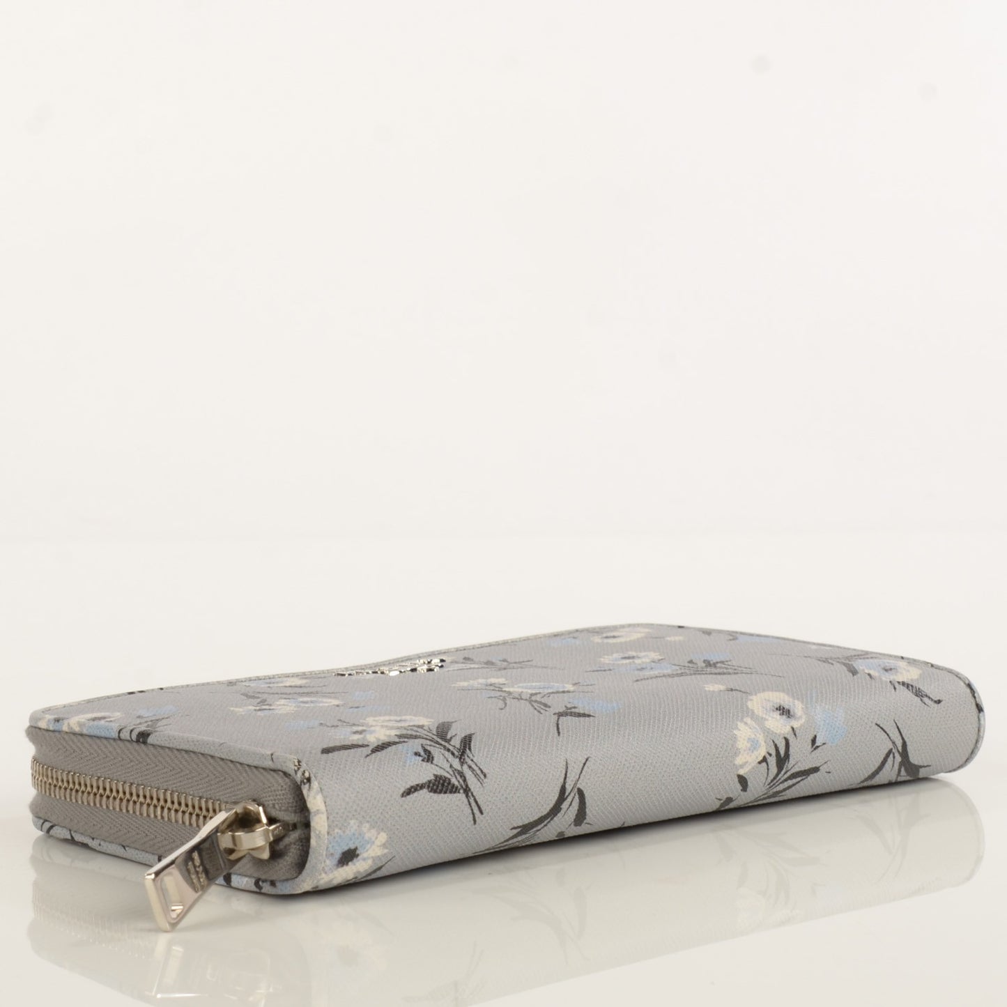 Saffiano Floral Print Metal Zip Around Wallet Acciaio