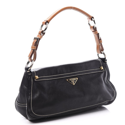 Prada Calfskin Metal Shoulder Bag Black Cuoio 2 of 10