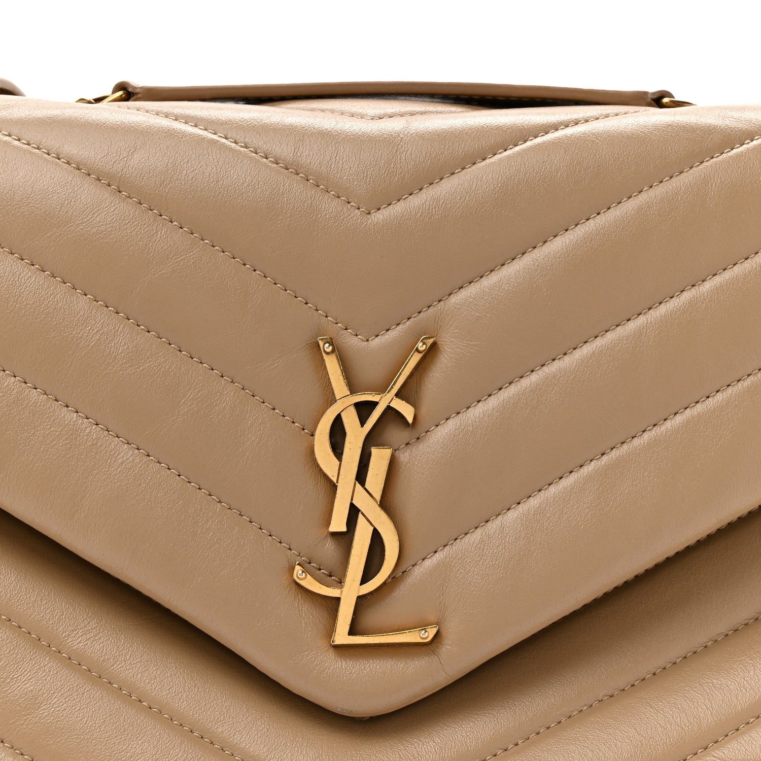 Saint Laurent Calfskin Y Quilted Monogram Medium Loulou Chain Satchel Dark Beige 9 of 12