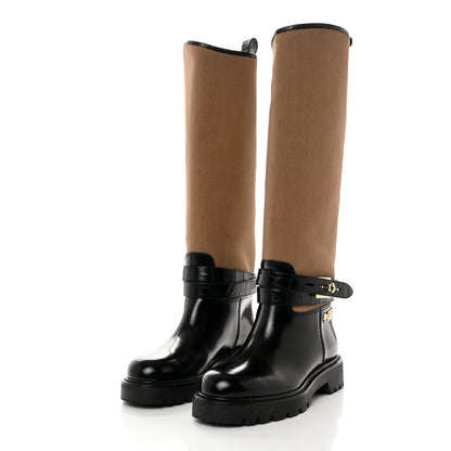 Louis Vuitton Canvas Calfskin Territory Flat High Ranger Boots 37 Khaki 3 of 8