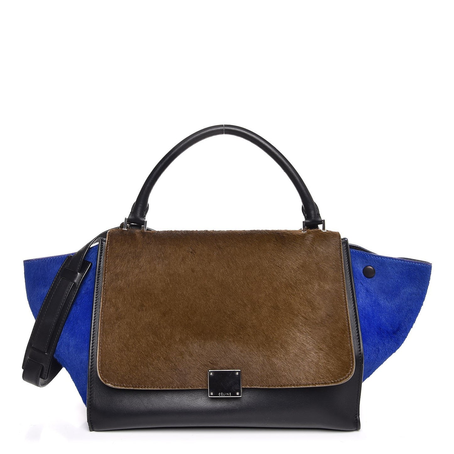 Pony Hair Smooth Calfskin Tri-color Medium Trapeze Cobalt