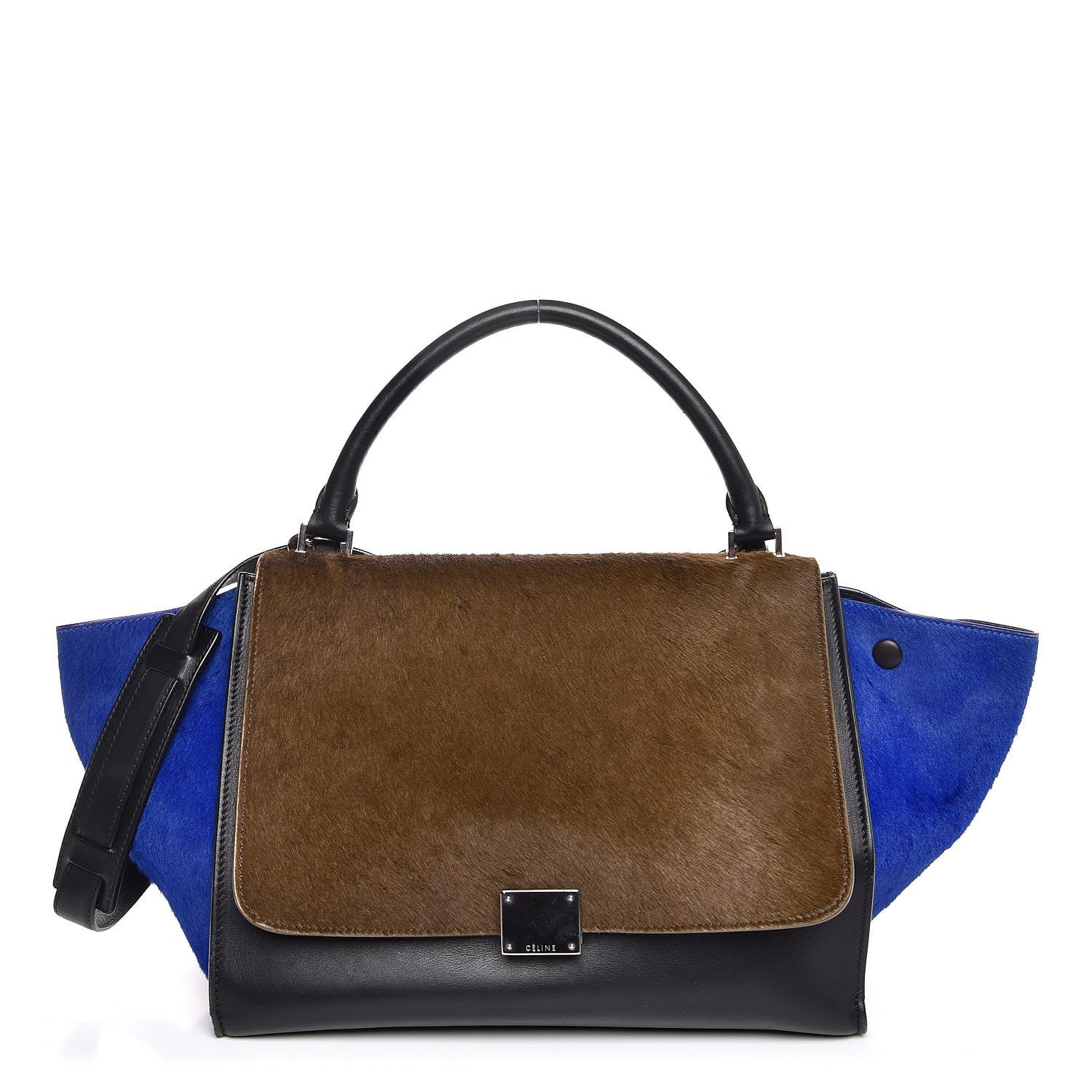 Celine Pony Hair Smooth Calfskin Tri-color Medium Trapeze Cobalt 1 of 9
