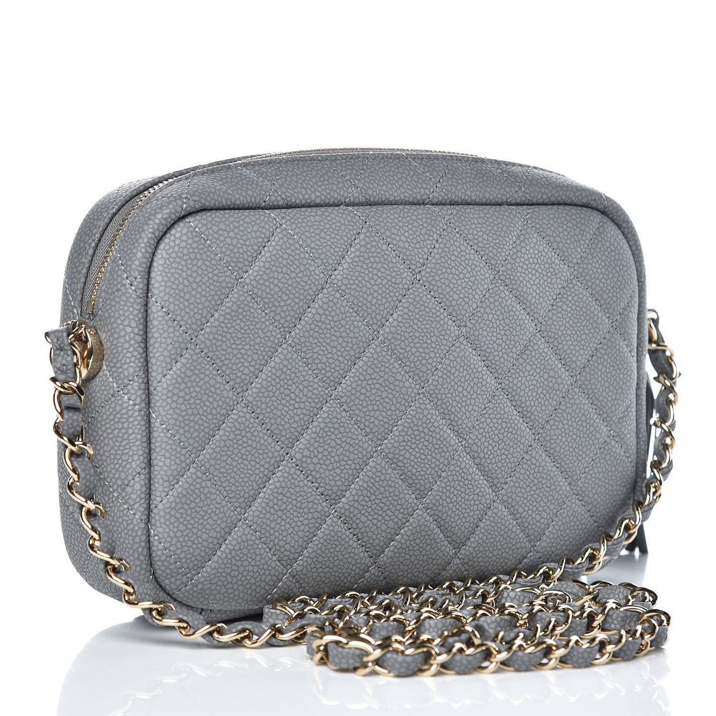 Caviar Quilted Coco Tassel Small Camera Case Grey