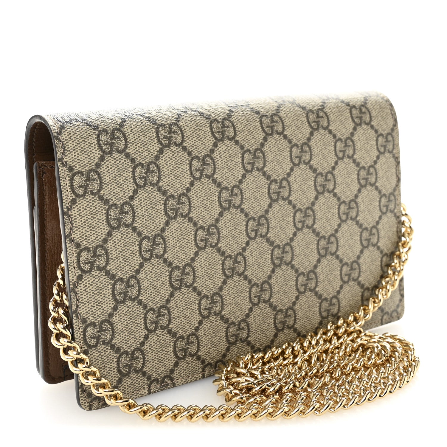 Gucci GG Supreme Monogram Script Logo Heart Wallet on Chain Beige Brown 3 of 12