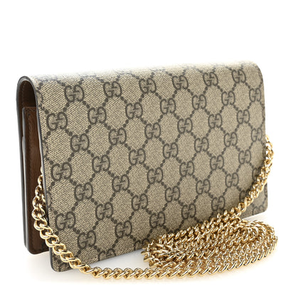 Gucci GG Supreme Monogram Script Logo Heart Wallet on Chain Beige Brown 3 of 12