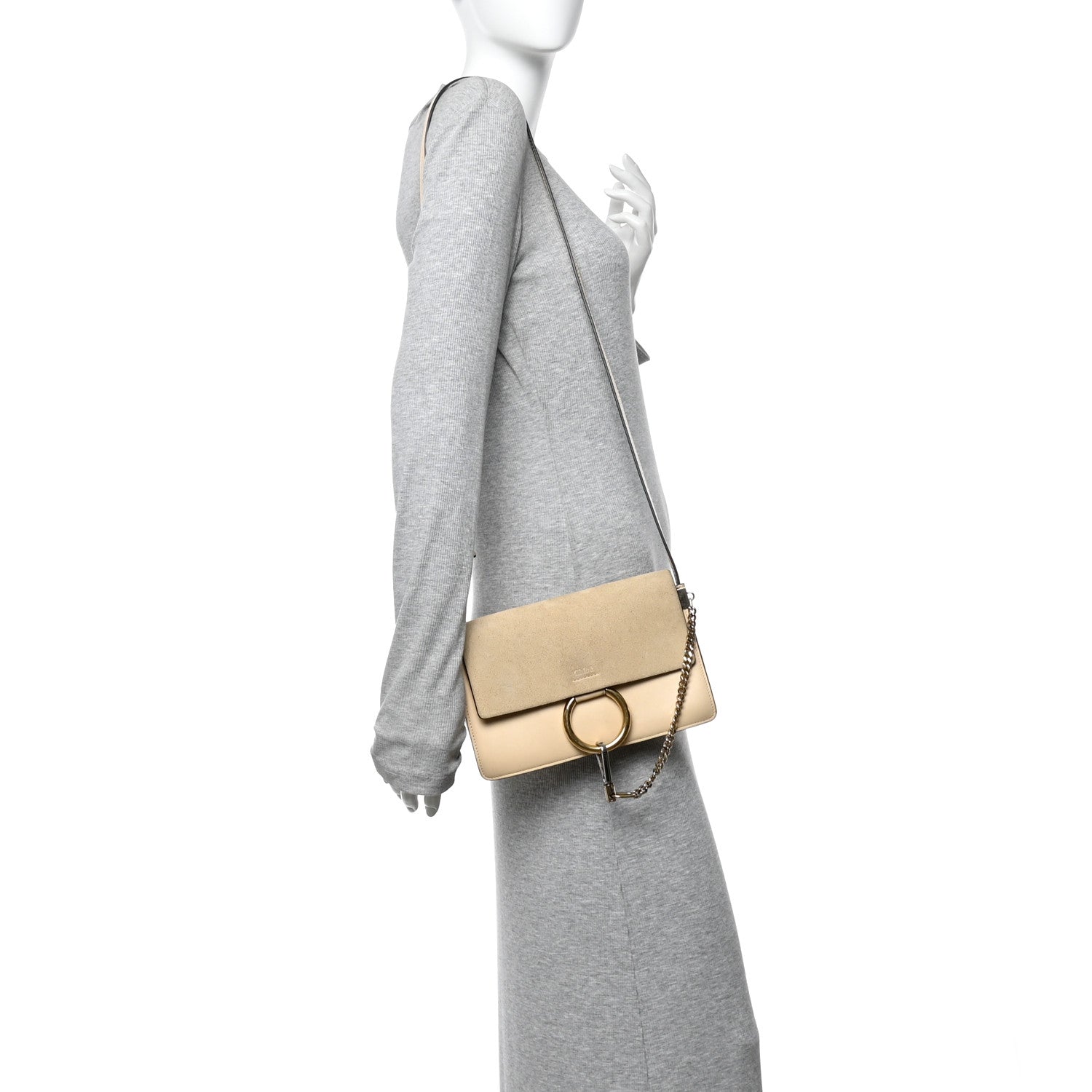 Chloe Suede Calfskin Small Faye Shoulder Bag Pearl Beige 2 of 12