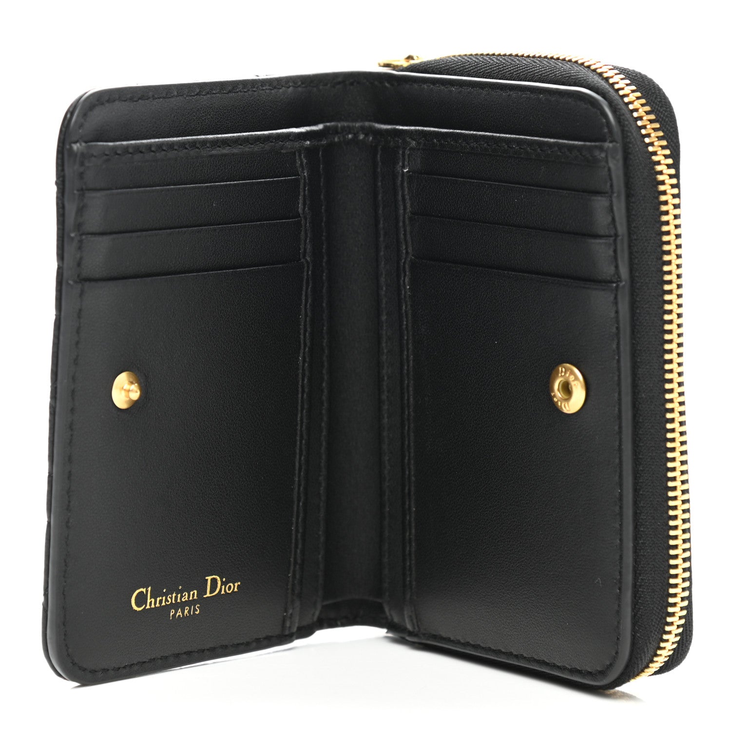 Christian Dior Grained Calfskin Supple Cannage Caro Scarlet Zipped Wallet Black 5 of 8